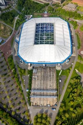 Luftbild, Schalke Veltins-Arena, Rudi-Assauer-Platz, Auszugsfläche für Rasen, Erle, Gelsenkirchen, Ruhrgebiet, Nordrhein-Westfalen, Deutschland !ACHTUNGxMINDESTHONORARx60xEURO!