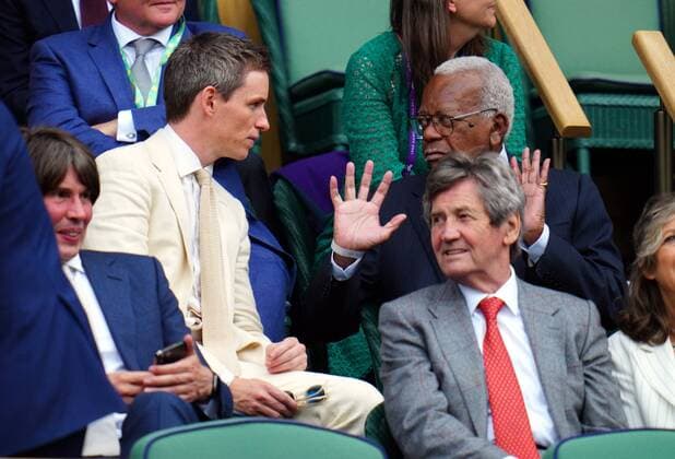 Mandatory Credit: Photo by Javier Garcia Shutterstock (12199110e) Eddie Redmayne and Trevor McDonald in the Royal Box on Centre Court Wimbledon Tennis Championships, Day 9, The All England Lawn Tennis and Croquet Club, London, UK - 07 Jul 2021 Wimbledon Tennis Championships, Day 9, The All England Lawn Tennis and Croquet Club, London, UK - 07 Jul 2021  Copyright: xJavierxGarcia Shutterstockx 12199110e
