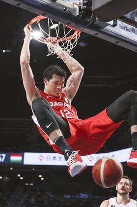 Basketball: Japan-Hungary exhibition game for Olympics Yuta Watanabe of Japan s Olympic basketball team dunks during the fourth quarter of an exhibition game against Hungary on July 7, 2021, at Okinawa Arena in Okinawa, southern Japan. 