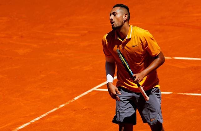 Mandatory Credit: Photo by Ella Ling BPI Shutterstock (10228784n) Nick Kyrgios of Australia frustrated Mutua Madrid Open, Tennis, Day Two, La Caja Magica, Madrid, Spain - 05 May 2019 Mutua Madrid Open, Tennis, Day Two, La Caja Magica, Madrid, Spain - 05 May 2019 Copyright: xEllaxLing BPI Shutterstockx 10228784n