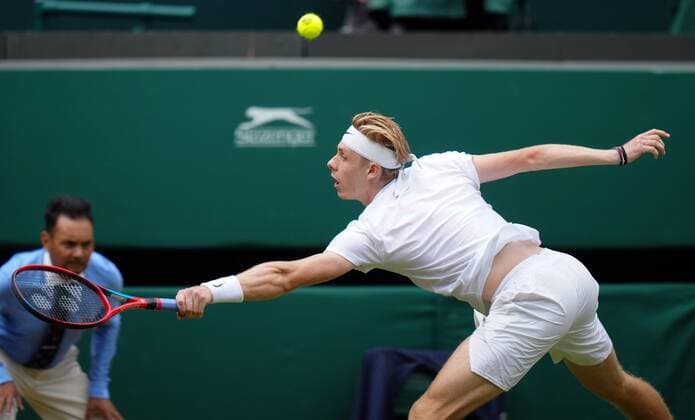 Mandatory Credit: Photo by Shutterstock (12199111ch) Denis Shapovalov during his quarter-final match Wimbledon Tennis Championships, Day 9, The All England Lawn Tennis and Croquet Club, London, UK - 07 Jul 2021 Wimbledon Tennis Championships, Day 9, The All England Lawn Tennis and Croquet Club, London, UK - 07 Jul 2021  Copyright: xShutterstockx 12199111ch