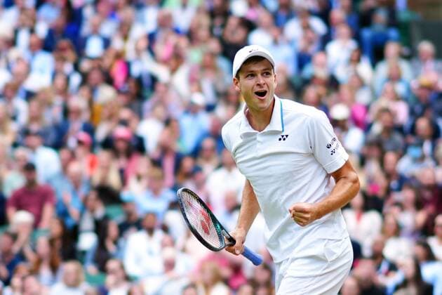 Mandatory Credit: Photo by Javier Garcia Shutterstock (12199110fl) Hubert Hurkacz celebrates victory in his quarter-final match Wimbledon Tennis Championships, Day 9, The All England Lawn Tennis and Croquet Club, London, UK - 07 Jul 2021 Wimbledon Tennis Championships, Day 9, The All England Lawn Tennis and Croquet Club, London, UK - 07 Jul 2021  Copyright: xJavierxGarcia Shutterstockx 12199110fl