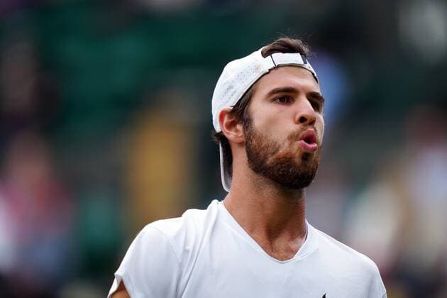 Mandatory Credit: Photo by Shutterstock (12199111dl) Karen Khachanov during his quarter-final match Wimbledon Tennis Championships, Day 9, The All England Lawn Tennis and Croquet Club, London, UK - 07 Jul 2021 Wimbledon Tennis Championships, Day 9, The All England Lawn Tennis and Croquet Club, London, UK - 07 Jul 2021  Copyright: xShutterstockx 12199111dl