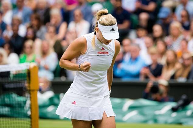 Mandatory Credit: Photo by Rob Prange Shutterstock (12200588ae) Angelique Kerber of Germany in action during the semi-final of the 2021 Wimbledon Championships Grand Slam tennis tournament Wimbledon Tennis Championships, Day 10, The All England Lawn Tennis and Croquet Club, London, UK - 08 Jul 2021 Wimbledon Tennis Championships, Day 10, The All England Lawn Tennis and Croquet Club, London, UK - 08 Jul 2021  Copyright: xRobxPrange Shutterstockx 12200588ae
