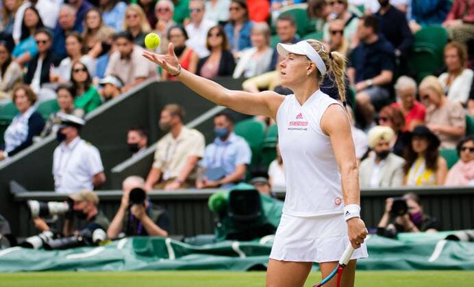 Mandatory Credit: Photo by Rob Prange Shutterstock (12200588af) Angelique Kerber of Germany in action during the semi-final of the 2021 Wimbledon Championships Grand Slam tennis tournament Wimbledon Tennis Championships, Day 10, The All England Lawn Tennis and Croquet Club, London, UK - 08 Jul 2021 Wimbledon Tennis Championships, Day 10, The All England Lawn Tennis and Croquet Club, London, UK - 08 Jul 2021  Copyright: xRobxPrange Shutterstockx 12200588af