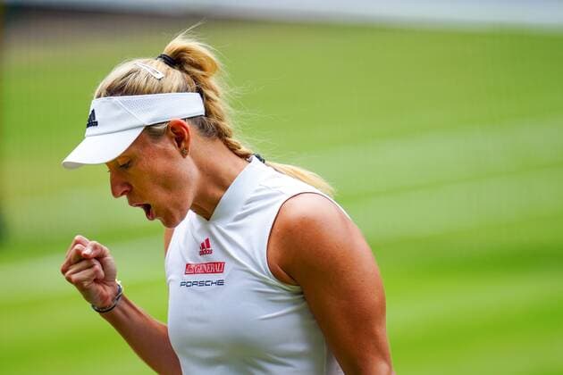 Mandatory Credit: Photo by Javier Garcia Shutterstock (12200578ax) Angelique Kerber celebrates during her semi-final match Wimbledon Tennis Championships, Day 10, The All England Lawn Tennis and Croquet Club, London, UK - 08 Jul 2021 Wimbledon Tennis Championships, Day 10, The All England Lawn Tennis and Croquet Club, London, UK - 08 Jul 2021  Copyright: xJavierxGarcia Shutterstockx 12200578ax