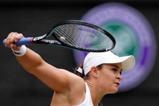 Mandatory Credit: Photo by Shutterstock (12200579n) Ashleigh Barty during her semi-final match Wimbledon Tennis Championships, Day 10, The All England Lawn Tennis and Croquet Club, London, UK - 08 Jul 2021 Wimbledon Tennis Championships, Day 10, The All England Lawn Tennis and Croquet Club, London, UK - 08 Jul 2021  Copyright: xShutterstockx 12200579n