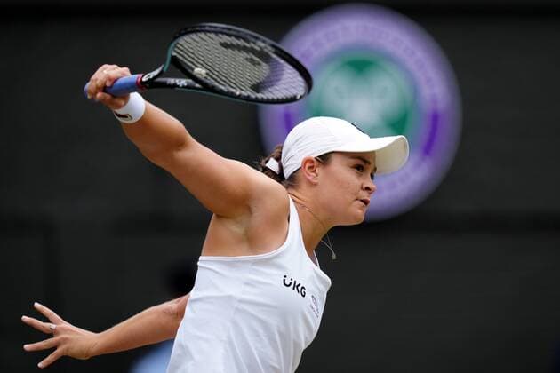 Mandatory Credit: Photo by Shutterstock (12200579u) Ashleigh Barty during her semi-final match Wimbledon Tennis Championships, Day 10, The All England Lawn Tennis and Croquet Club, London, UK - 08 Jul 2021 Wimbledon Tennis Championships, Day 10, The All England Lawn Tennis and Croquet Club, London, UK - 08 Jul 2021  Copyright: xShutterstockx 12200579u