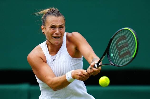 Mandatory Credit: Photo by Javier Garcia Shutterstock (12200578ck) Aryna Sabalenka during her semi-final match Wimbledon Tennis Championships, Day 10, The All England Lawn Tennis and Croquet Club, London, UK - 08 Jul 2021 Wimbledon Tennis Championships, Day 10, The All England Lawn Tennis and Croquet Club, London, UK - 08 Jul 2021  Copyright: xJavierxGarcia Shutterstockx 12200578ck