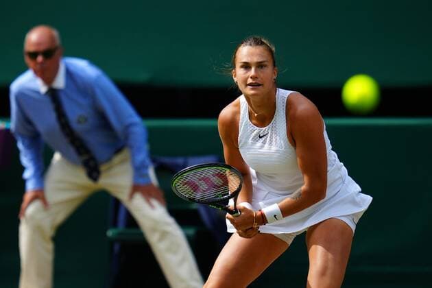 Mandatory Credit: Photo by Javier Garcia Shutterstock (12200578cw) Aryna Sabalenka during her semi-final match Wimbledon Tennis Championships, Day 10, The All England Lawn Tennis and Croquet Club, London, UK - 08 Jul 2021 Wimbledon Tennis Championships, Day 10, The All England Lawn Tennis and Croquet Club, London, UK - 08 Jul 2021  Copyright: xJavierxGarcia Shutterstockx 12200578cw