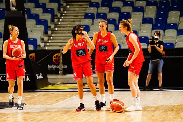 July 8, 2021, Malaga, Spain: (From Left to Right) Queralt Casas, Cristina Ouvina, Raquel Carrera and LAura Gil seen during the Training of Spain national team, Nationalteam of Female Basketball in Malaga previous to Olympic Games, Olympische Spiele, Olympia, OS Tokyo 2020 Malaga Spain - ZUMAs197 20210708_zaa_s197_032 Copyright: xFrancisxGonzalezx