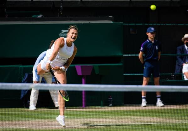 Mandatory Credit: Photo by Rob Prange Shutterstock (12200588an) Aryna Sabalenka of Belarus in action during the semi-final of the 2021 Wimbledon Championships Grand Slam tennis tournament Wimbledon Tennis Championships, Day 10, The All England Lawn Tennis and Croquet Club, London, UK - 08 Jul 2021 Wimbledon Tennis Championships, Day 10, The All England Lawn Tennis and Croquet Club, London, UK - 08 Jul 2021  Copyright: xRobxPrange Shutterstockx 12200588an