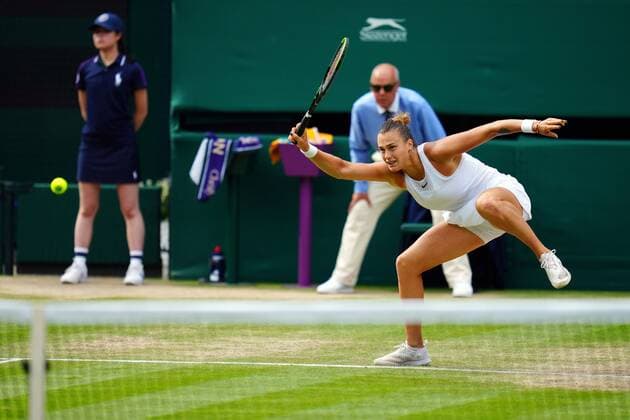 Mandatory Credit: Photo by Javier Garcia Shutterstock (12200578gc) Aryna Sabalenka during her semi-final match Wimbledon Tennis Championships, Day 10, The All England Lawn Tennis and Croquet Club, London, UK - 08 Jul 2021 Wimbledon Tennis Championships, Day 10, The All England Lawn Tennis and Croquet Club, London, UK - 08 Jul 2021  Copyright: xJavierxGarcia Shutterstockx 12200578gc