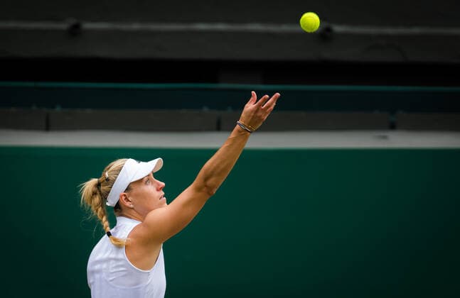 July 8, 2021: Angelique Kerber of Germany in action during the semi-final of the 2021 Wimbledon Championships Grand Slam tennis tournament against Ashleigh Barty of Australia - ZUMAa181 20210708_zaa_a181_024 Copyright: xRobxPrangex