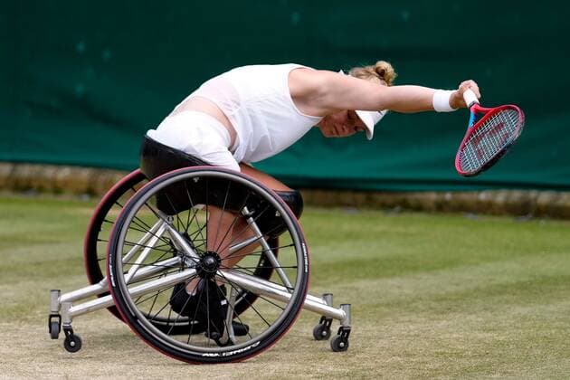 Mandatory Credit: Photo by Shutterstock (12200584br) Diede De Groot during her Wheelchair Singles quarter-final match Wimbledon Tennis Championships, Day 10, The All England Lawn Tennis and Croquet Club, London, UK - 08 Jul 2021 Wimbledon Tennis Championships, Day 10, The All England Lawn Tennis and Croquet Club, London, UK - 08 Jul 2021  Copyright: xShutterstockx 12200584br