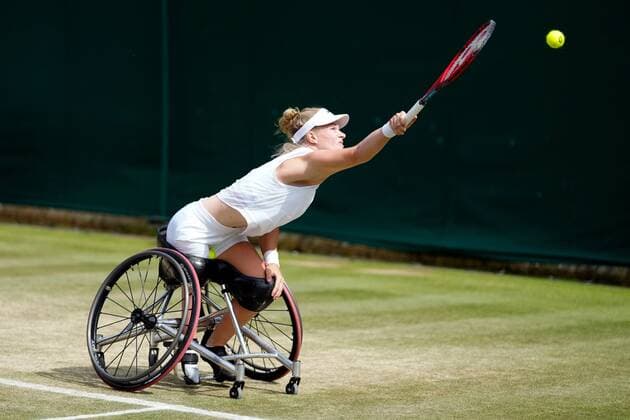 Mandatory Credit: Photo by Shutterstock (12200579bp) Diede De Groot during her Wheelchair Singles quarter-final match Wimbledon Tennis Championships, Day 10, The All England Lawn Tennis and Croquet Club, London, UK - 08 Jul 2021 Wimbledon Tennis Championships, Day 10, The All England Lawn Tennis and Croquet Club, London, UK - 08 Jul 2021  Copyright: xShutterstockx 12200579bp