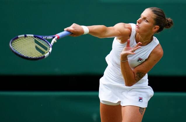 Mandatory Credit: Photo by Javier Garcia Shutterstock (12200578my) Karolina Pliskova in semi final action Wimbledon Tennis Championships, Day 10, The All England Lawn Tennis and Croquet Club, London, UK - 08 Jul 2021 Wimbledon Tennis Championships, Day 10, The All England Lawn Tennis and Croquet Club, London, UK - 08 Jul 2021  Copyright: xJavierxGarcia Shutterstockx 12200578my