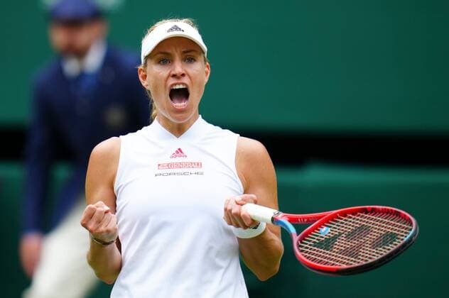 Mandatory Credit: Photo by Javier Garcia Shutterstock (12200578ns) Angelique Kerber celebrates during her semi final Wimbledon Tennis Championships, Day 10, The All England Lawn Tennis and Croquet Club, London, UK - 08 Jul 2021 Wimbledon Tennis Championships, Day 10, The All England Lawn Tennis and Croquet Club, London, UK - 08 Jul 2021  Copyright: xJavierxGarcia Shutterstockx 12200578ns
