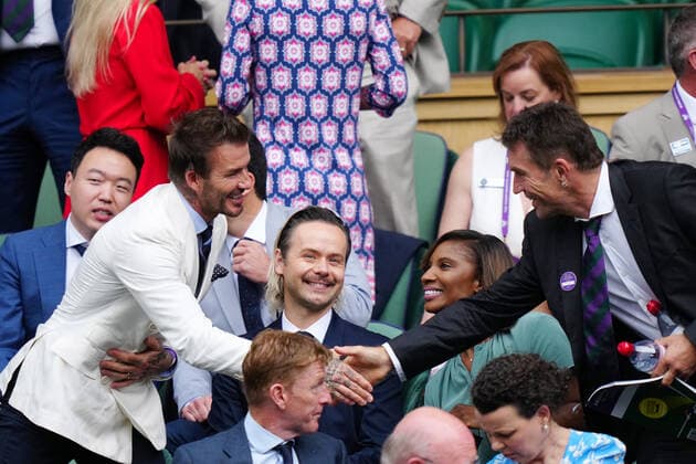 Mandatory Credit: Photo by Shutterstock (12202136m) David Beckham and Pat Cash in the Royal Box on Centre Court Wimbledon Tennis Championships, Day 11, The All England Lawn Tennis and Croquet Club, London, UK - 09 Jul 2021 Wimbledon Tennis Championships, Day 11, The All England Lawn Tennis and Croquet Club, London, UK - 09 Jul 2021  Copyright: xShutterstockx 12202136m