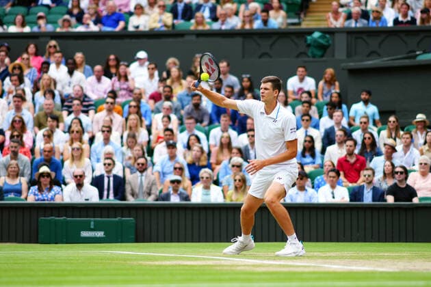 Mandatory Credit: Photo by Javier Garcia Shutterstock (12202131e) Hubert Hurkacz during his semi-final match Wimbledon Tennis Championships, Day 11, The All England Lawn Tennis and Croquet Club, London, UK - 09 Jul 2021 Wimbledon Tennis Championships, Day 11, The All England Lawn Tennis and Croquet Club, London, UK - 09 Jul 2021  Copyright: xJavierxGarcia Shutterstockx 12202131e
