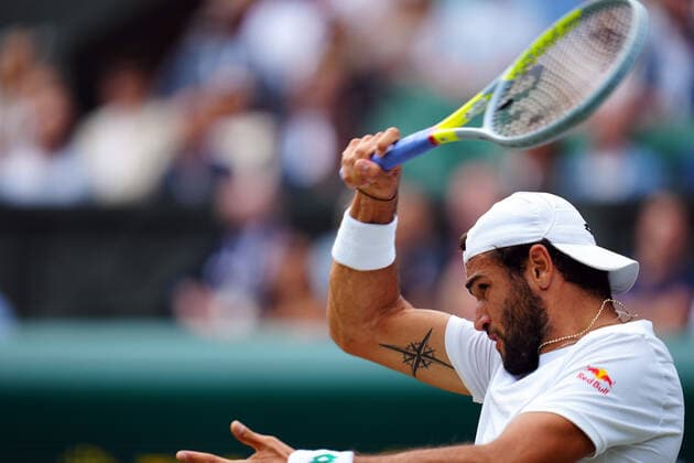 Mandatory Credit: Photo by Javier Garcia Shutterstock (12202131aa) Matteo Berrettini during his semi-final match Wimbledon Tennis Championships, Day 11, The All England Lawn Tennis and Croquet Club, London, UK - 09 Jul 2021 Wimbledon Tennis Championships, Day 11, The All England Lawn Tennis and Croquet Club, London, UK - 09 Jul 2021  Copyright: xJavierxGarcia Shutterstockx 12202131aa