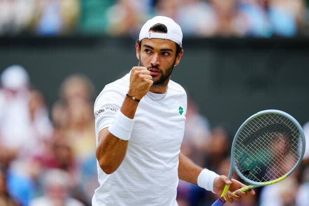 Mandatory Credit: Photo by Javier Garcia Shutterstock (12202131bu) Matteo Berrettini during his semi-final match Wimbledon Tennis Championships, Day 11, The All England Lawn Tennis and Croquet Club, London, UK - 09 Jul 2021 Wimbledon Tennis Championships, Day 11, The All England Lawn Tennis and Croquet Club, London, UK - 09 Jul 2021  Copyright: xJavierxGarcia Shutterstockx 12202131bu