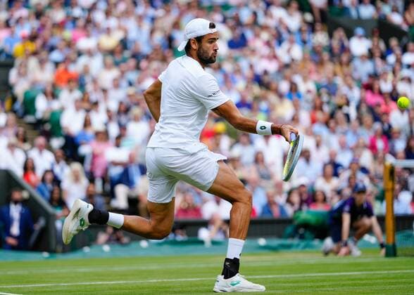 Mandatory Credit: Photo by Shutterstock (12202136au) Matteo Berrettini during his semi-final match Wimbledon Tennis Championships, Day 11, The All England Lawn Tennis and Croquet Club, London, UK - 09 Jul 2021 Wimbledon Tennis Championships, Day 11, The All England Lawn Tennis and Croquet Club, London, UK - 09 Jul 2021  Copyright: xShutterstockx 12202136au