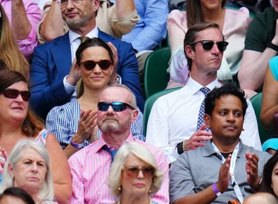 Mandatory Credit: Photo by Javier Garcia Shutterstock (12202131dn) Pippa Middleton and James Middleton watching the action on Cehtre Court Wimbledon Tennis Championships, Day 11, The All England Lawn Tennis and Croquet Club, London, UK - 09 Jul 2021 Wimbledon Tennis Championships, Day 11, The All England Lawn Tennis and Croquet Club, London, UK - 09 Jul 2021  Copyright: xJavierxGarcia Shutterstockx 12202131dn