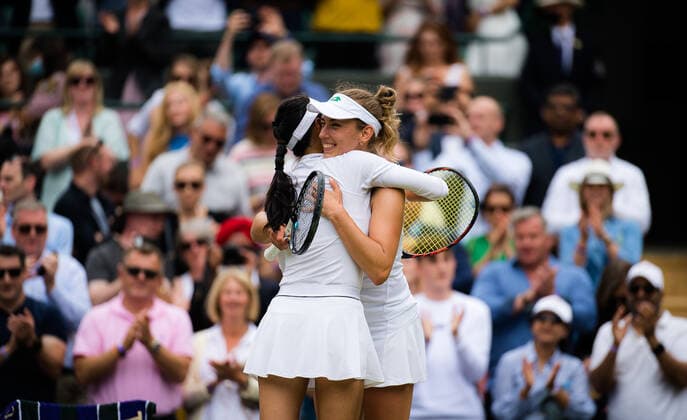 July 9, 2021, LONDON, GREAT BRITAIN: Elise Mertens of Belgium & Su-Wei Hsieh of Chinese Taipeh in actin during the doubles semi-final of the 2021 Wimbledon Championships Grand Slam tennis tournament LONDON GREAT BRITAIN - ZUMAa181 20210709_zaa_a181_026 Copyright: xRobxPrangex