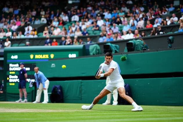 Mandatory Credit: Photo by Javier Garcia Shutterstock (12202131ey) Novak Djokovic during his semi-final match Wimbledon Tennis Championships, Day 11, The All England Lawn Tennis and Croquet Club, London, UK - 09 Jul 2021 Wimbledon Tennis Championships, Day 11, The All England Lawn Tennis and Croquet Club, London, UK - 09 Jul 2021  Copyright: xJavierxGarcia Shutterstockx 12202131ey