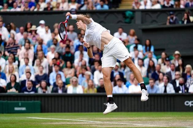 Mandatory Credit: Photo by Shutterstock (12202136ck) Denis Shapovalov during his semi-final match Wimbledon Tennis Championships, Day 11, The All England Lawn Tennis and Croquet Club, London, UK - 09 Jul 2021 Wimbledon Tennis Championships, Day 11, The All England Lawn Tennis and Croquet Club, London, UK - 09 Jul 2021  Copyright: xShutterstockx 12202136ck