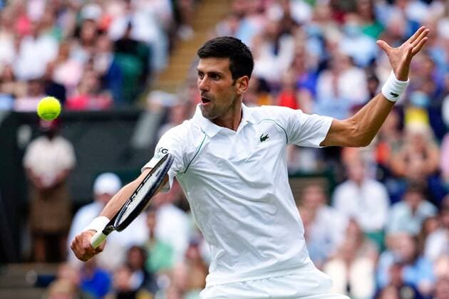 Mandatory Credit: Photo by Shutterstock (12202136cl) Novak Djokovic during his semi-final match Wimbledon Tennis Championships, Day 11, The All England Lawn Tennis and Croquet Club, London, UK - 09 Jul 2021 Wimbledon Tennis Championships, Day 11, The All England Lawn Tennis and Croquet Club, London, UK - 09 Jul 2021  Copyright: xShutterstockx 12202136cl