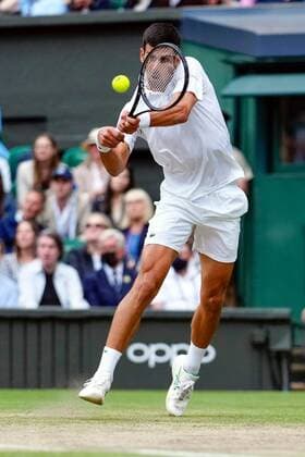 Mandatory Credit: Photo by Shutterstock (12202136cr) Novak Djokovic during his semi-final match Wimbledon Tennis Championships, Day 11, The All England Lawn Tennis and Croquet Club, London, UK - 09 Jul 2021 Wimbledon Tennis Championships, Day 11, The All England Lawn Tennis and Croquet Club, London, UK - 09 Jul 2021  Copyright: xShutterstockx 12202136cr