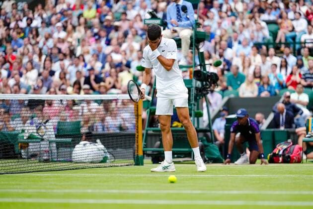 Mandatory Credit: Photo by Shutterstock (12202136di) Novak Djokovic during his semi-final match Wimbledon Tennis Championships, Day 11, The All England Lawn Tennis and Croquet Club, London, UK - 09 Jul 2021 Wimbledon Tennis Championships, Day 11, The All England Lawn Tennis and Croquet Club, London, UK - 09 Jul 2021  Copyright: xShutterstockx 12202136di