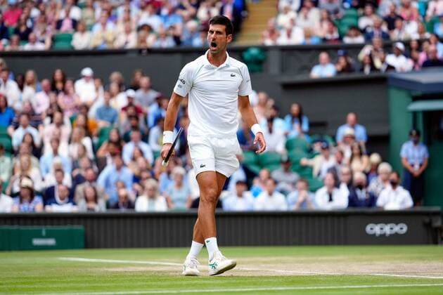 Mandatory Credit: Photo by Shutterstock (12202136dh) Novak Djokovic during his semi-final match Wimbledon Tennis Championships, Day 11, The All England Lawn Tennis and Croquet Club, London, UK - 09 Jul 2021 Wimbledon Tennis Championships, Day 11, The All England Lawn Tennis and Croquet Club, London, UK - 09 Jul 2021  Copyright: xShutterstockx 12202136dh