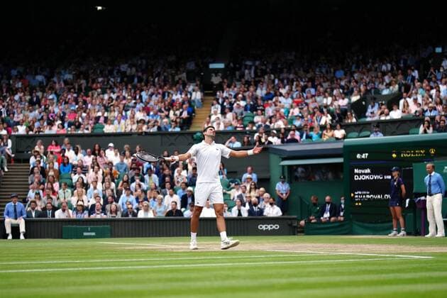 Mandatory Credit: Photo by Shutterstock (12202136ds) Novak Djokovic during his semi-final match Wimbledon Tennis Championships, Day 11, The All England Lawn Tennis and Croquet Club, London, UK - 09 Jul 2021 Wimbledon Tennis Championships, Day 11, The All England Lawn Tennis and Croquet Club, London, UK - 09 Jul 2021  Copyright: xShutterstockx 12202136ds