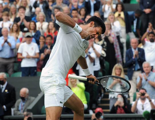 Lawn Tennis - 2021 All England Championships - Week Two - Friday - Wimbledon Mens Semi Final - Novak Djokovic v Denis Shapovalov Novak Djokovic celebrates his win 