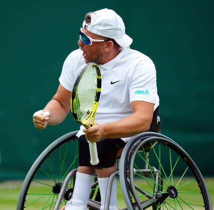 Mandatory Credit: Photo by Javier Garcia Shutterstock (12203621ad) Dylan Alcott celebrates during the Quad Wheelchair Singles final Wimbledon Tennis Championships, Day 12, The All England Lawn Tennis and Croquet Club, London, UK - 10 Jul 2021 Wimbledon Tennis Championships, Day 12, The All England Lawn Tennis and Croquet Club, London, UK - 10 Jul 2021  Copyright: xJavierxGarcia Shutterstockx 12203621ad