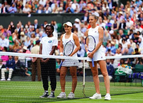 Mandatory Credit: Photo by Javier Garcia Shutterstock (12203621bj) Ashleigh Barty and Karolina Pliskova ahead of the Ladies Singles final Wimbledon Tennis Championships, Day 12, The All England Lawn Tennis and Croquet Club, London, UK - 10 Jul 2021 Wimbledon Tennis Championships, Day 12, The All England Lawn Tennis and Croquet Club, London, UK - 10 Jul 2021  Copyright: xJavierxGarcia Shutterstockx 12203621bj