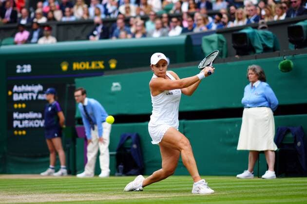 Mandatory Credit: Photo by Javier Garcia Shutterstock (12203621cd) Ashleigh Barty during the Ladies Singles final Wimbledon Tennis Championships, Day 12, The All England Lawn Tennis and Croquet Club, London, UK - 10 Jul 2021 Wimbledon Tennis Championships, Day 12, The All England Lawn Tennis and Croquet Club, London, UK - 10 Jul 2021  Copyright: xJavierxGarcia Shutterstockx 12203621cd