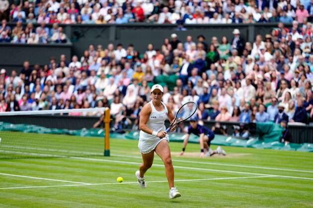 Mandatory Credit: Photo by Shutterstock (12203622am) Ashleigh Barty during the Ladies Singles final Wimbledon Tennis Championships, Day 12, The All England Lawn Tennis and Croquet Club, London, UK - 10 Jul 2021 Wimbledon Tennis Championships, Day 12, The All England Lawn Tennis and Croquet Club, London, UK - 10 Jul 2021  Copyright: xShutterstockx 12203622am