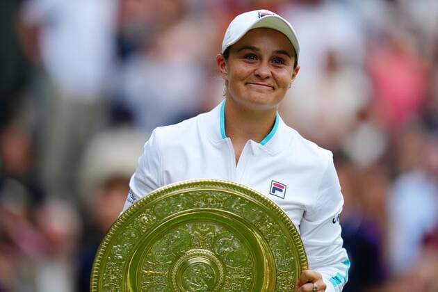 Mandatory Credit: Photo by Javier Garcia Shutterstock (12203621gy) Ashleigh Barty celebrates with the Venus Rosewater Dish after victory in the Ladies SIngles final Wimbledon Tennis Championships, Day 12, The All England Lawn Tennis and Croquet Club, London, UK - 10 Jul 2021 Wimbledon Tennis Championships, Day 12, The All England Lawn Tennis and Croquet Club, London, UK - 10 Jul 2021  Copyright: xJavierxGarcia Shutterstockx 12203621gy