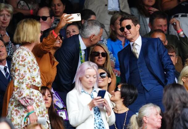 Mandatory Credit: Photo by Javier Garcia Shutterstock (12203621el) Tom Cruise posing for photos on Centre Court during the Ladies Singles final Wimbledon Tennis Championships, Day 12, The All England Lawn Tennis and Croquet Club, London, UK - 10 Jul 2021 Wimbledon Tennis Championships, Day 12, The All England Lawn Tennis and Croquet Club, London, UK - 10 Jul 2021  Copyright: xJavierxGarcia Shutterstockx 12203621el