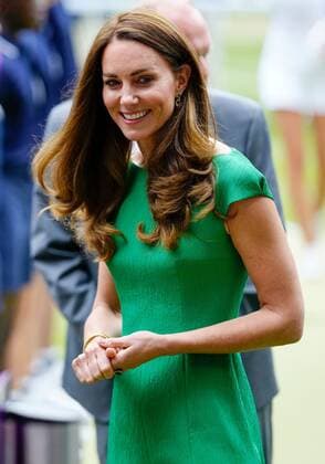 Mandatory Credit: Photo by Shutterstock (12203622bk) Catherine Duchess of Cambridge chatting with ballboys and ball girls on Centre Court before the trophy presentation Wimbledon Tennis Championships, Day 12, The All England Lawn Tennis and Croquet Club, London, UK - 10 Jul 2021 Wimbledon Tennis Championships, Day 12, The All England Lawn Tennis and Croquet Club, London, UK - 10 Jul 2021  Copyright: xShutterstockx 12203622bk