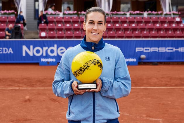Winner Nuria Parrizas Diaz, Spain after the final against Olga Govortsova, Belarus during the tennis tournament Nordea Open in Bastad, Sweden July 10, 2021. BÅSTAD SWEDEN Tennis x11830x