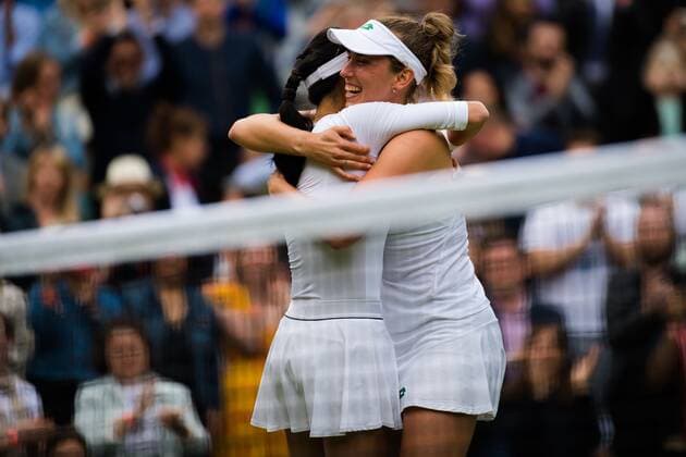 Mandatory Credit: Photo by Rob Prange Shutterstock (12203624bb) Elise Mertens of Belgium & Su-Wei Hsieh of Chinese Taipeh after winning the doubles final of the 2021 Wimbledon Championships Grand Slam tennis tournament Wimbledon Tennis Championships, Day 12, The All England Lawn Tennis and Croquet Club, London, UK - 10 Jul 2021 Wimbledon Tennis Championships, Day 12, The All England Lawn Tennis and Croquet Club, London, UK - 10 Jul 2021  Copyright: xRobxPrange Shutterstockx 12203624bb