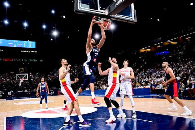 dunk de Rudy Gobert (France) BASKETBALL : France vs Espagne - Match Amical - 10 07 2021 JBAutissier Panoramic 