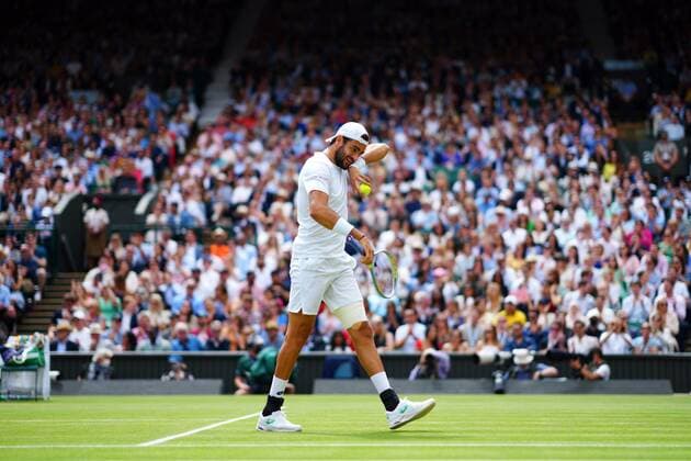 Mandatory Credit: Photo by Javier Garcia Shutterstock (12204578ax) Matteo Berrettini during the Gentlemen s Singles final Wimbledon Tennis Championships, Day 13, The All England Lawn Tennis and Croquet Club, London, UK - 11 Jul 2021 Wimbledon Tennis Championships, Day 13, The All England Lawn Tennis and Croquet Club, London, UK - 11 Jul 2021  Copyright: xJavierxGarcia Shutterstockx 12204578ax