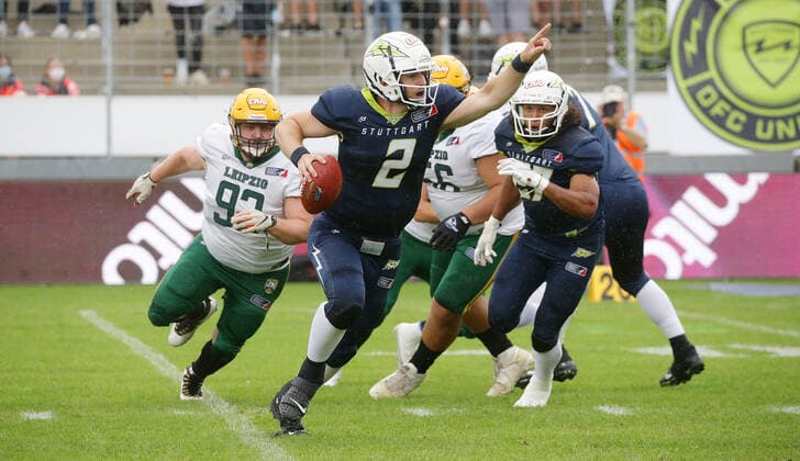 Sport Bilder des Tages Stuttgart , European League of Football, American Football Stuttgart Surge vs. Leipzig Kings , Aaron Ellis ( Surge ) *** Stuttgart , European League of Football , American Football Stuttgart Surge vs Leipzig Kings , Aaron Ellis Surge