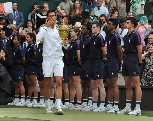 Lawn Tennis - 2021 All England Championships - Men™s Final Sunday - Wimbledon - Novak Djokovic v Matteo Berrettini on Centre Court Novak Djokovic salutes the crowd 